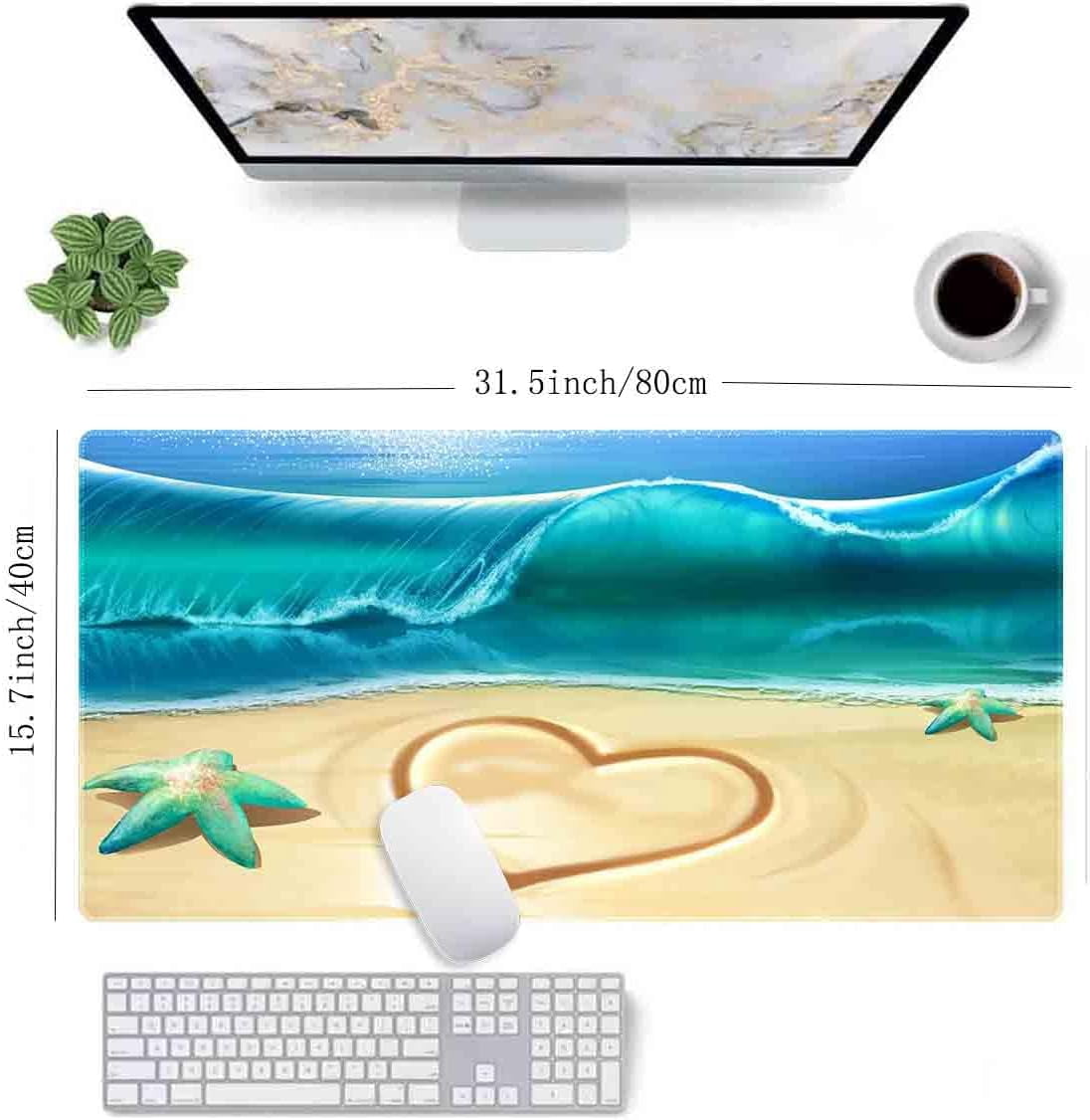 Love on The Beach Non-Slip Rubber Large Mouse pad for Desk,Large Gaming Mouse Pad XXL Extended Mouse pad with Stitched Edges Non-Slip Base Water Resist Pad Desk Mat 35.4x15.7inch