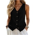 thumbnail image 4 of 1 PC Camisole Tops for Women Color Block Short Sleeveless V-Neck Cotton Linen Cape Vest Sleeveless Tops for Women, 4 of 4
