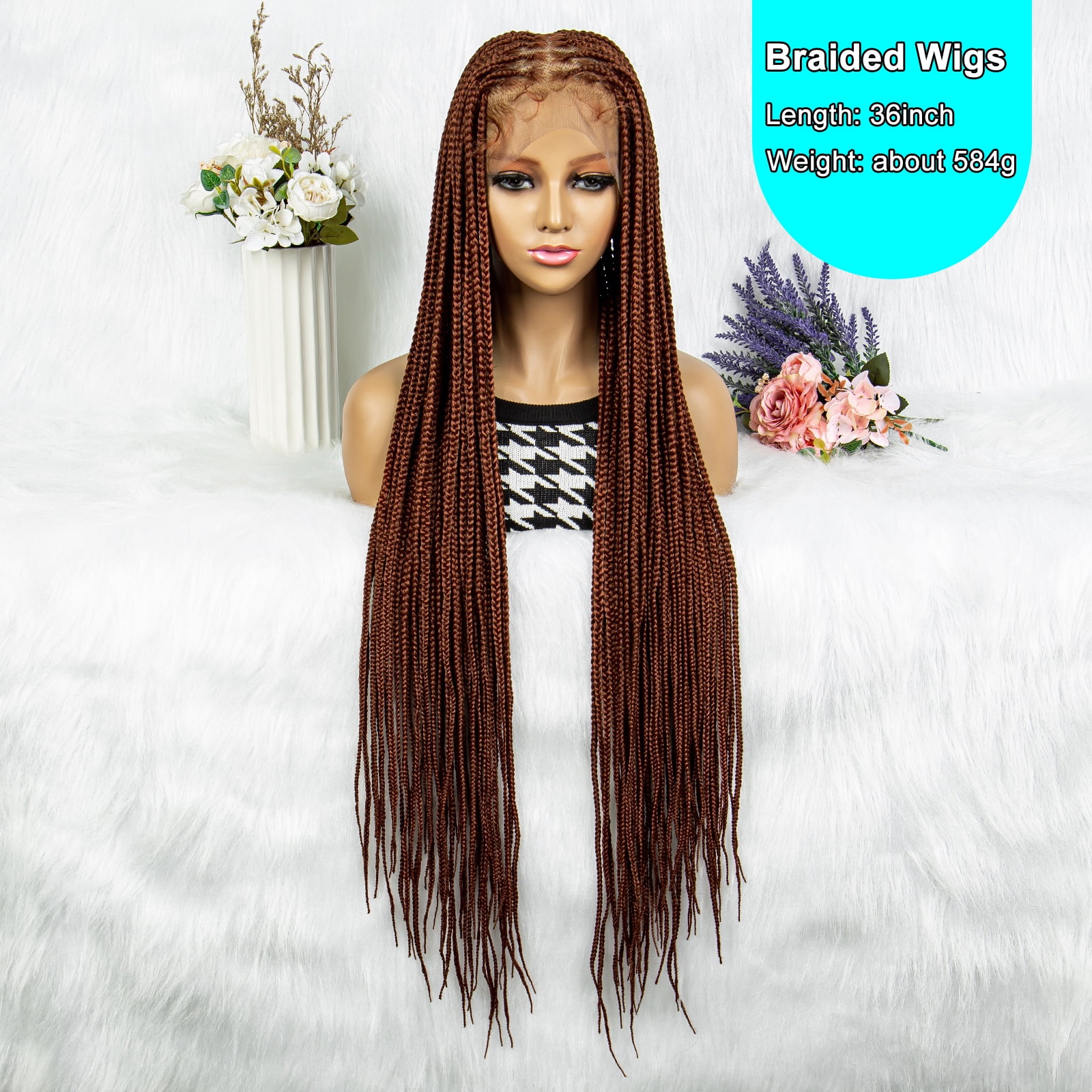 Braided Wigs for Black Women Transparent HD Full Lace Knotless Box Braided Wigs Twist Cornrow Braids Synthetic Lace Front Braided Wigs with Baby Hair Handmade Faux Locs Wig Braided Wigs (350 Color)