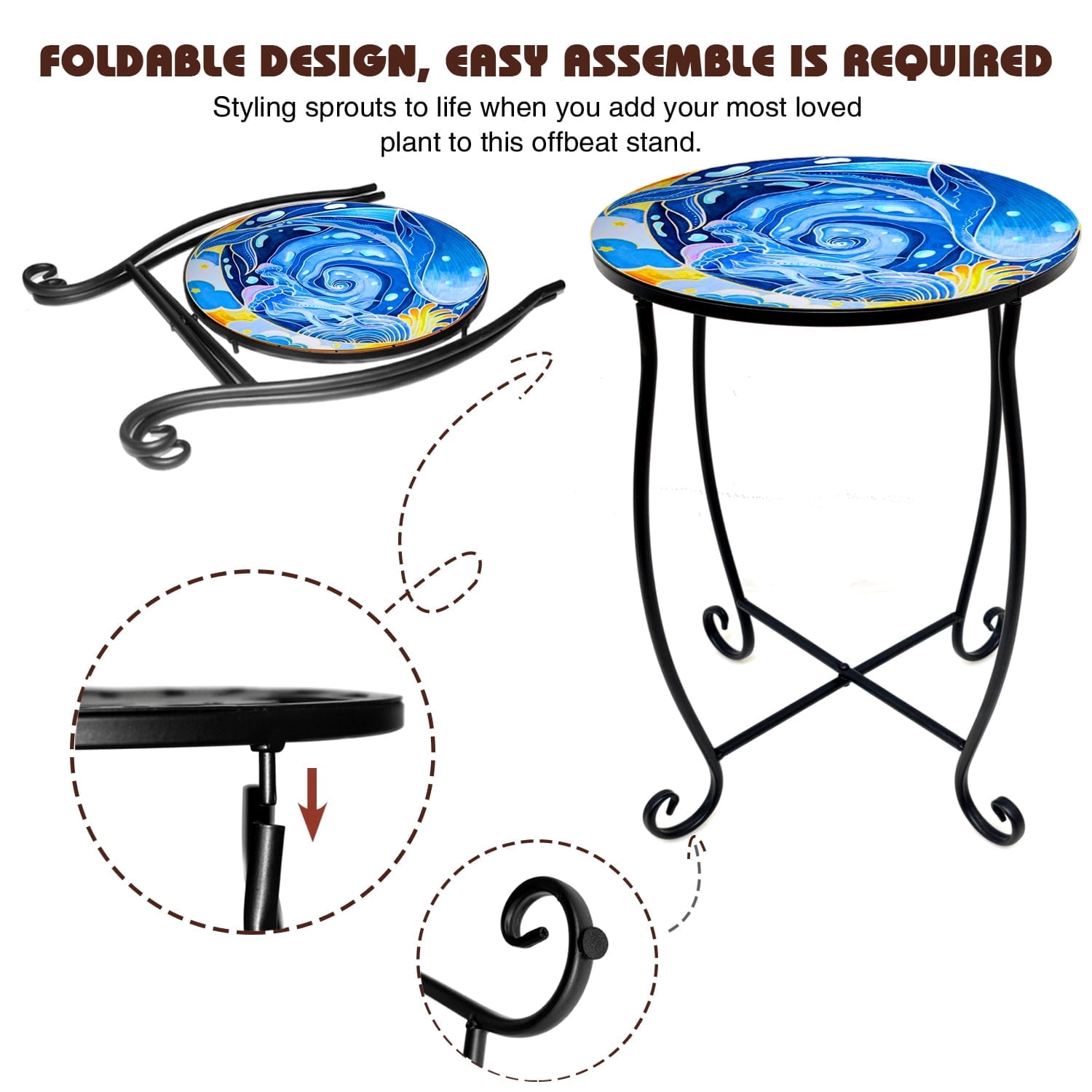 Haibin 2 Pack Outdoor Side Table, 15 inch high Small Patio Outdoor Table Indoor Folding Round End Table with Plant Stand for Bistro Balcony Garden