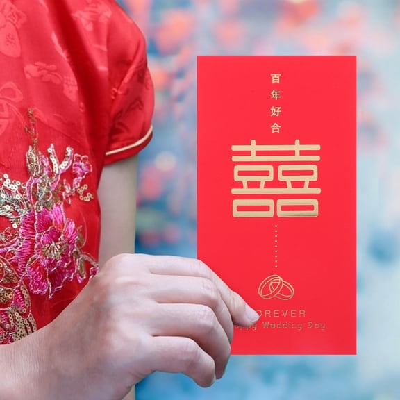WHAMVOX  6 Pcs Wedding Red Envelopes Money Gift Fancy Label Double Bride