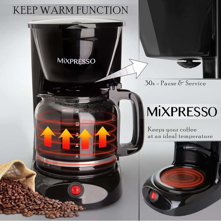Mixpresso 12-Cup Drip Coffee Maker with Glass Carafe, Black photo 2