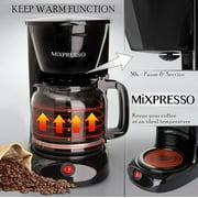 Mixpresso 12 Cup Coffee Pot, Auto-Off & Reusable Filter, Large Drip Coffee Maker 12 Cup Borosilicate Glass Carafe, Anti-Drip Coffee Machine Water Level Window, Black Electric Coffee Maker