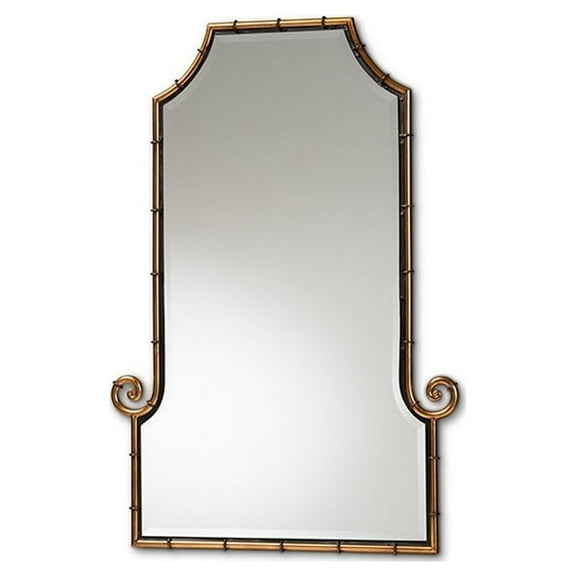 Layan Glamourous Hollywood Regency Style Gold Finished Metal Bamboo Inspired Accent Wall Mirror