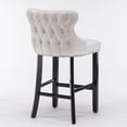 thumbnail image 6 of Set of 2 Contemporary Velvet Upholstered Wing-Back Barstools with Wooden Legs, Bar Chairs with Chrome Nailhead Trim and Button Tufted Decoration, Bar Stools for Kitchen Island Dining Room Pub, Beige, 6 of 9