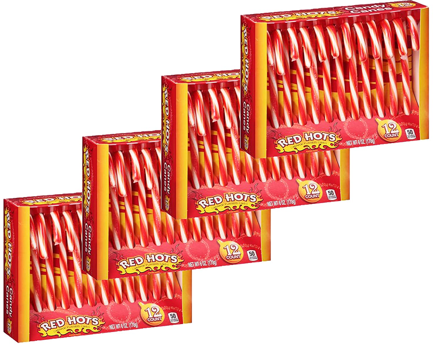 Red Hots Original Hard Cinnamon Candy Canes 6 oz. 12 Ct for Christmas
