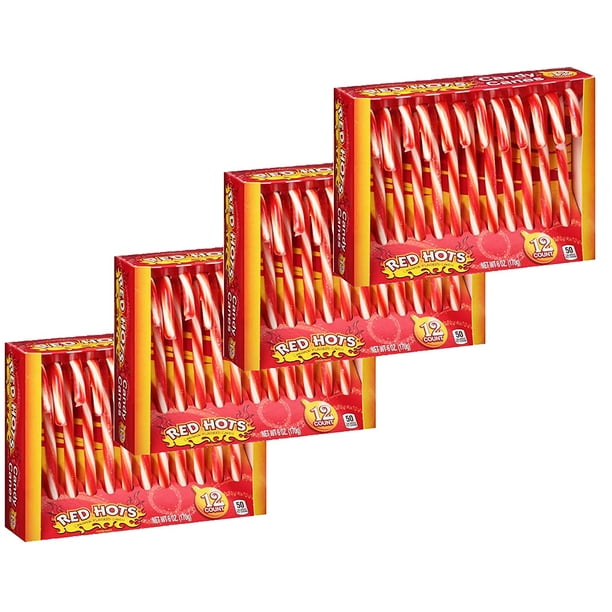 Red Hots Original Hard Cinnamon Candy Canes 6 oz. 12 Ct for Christmas