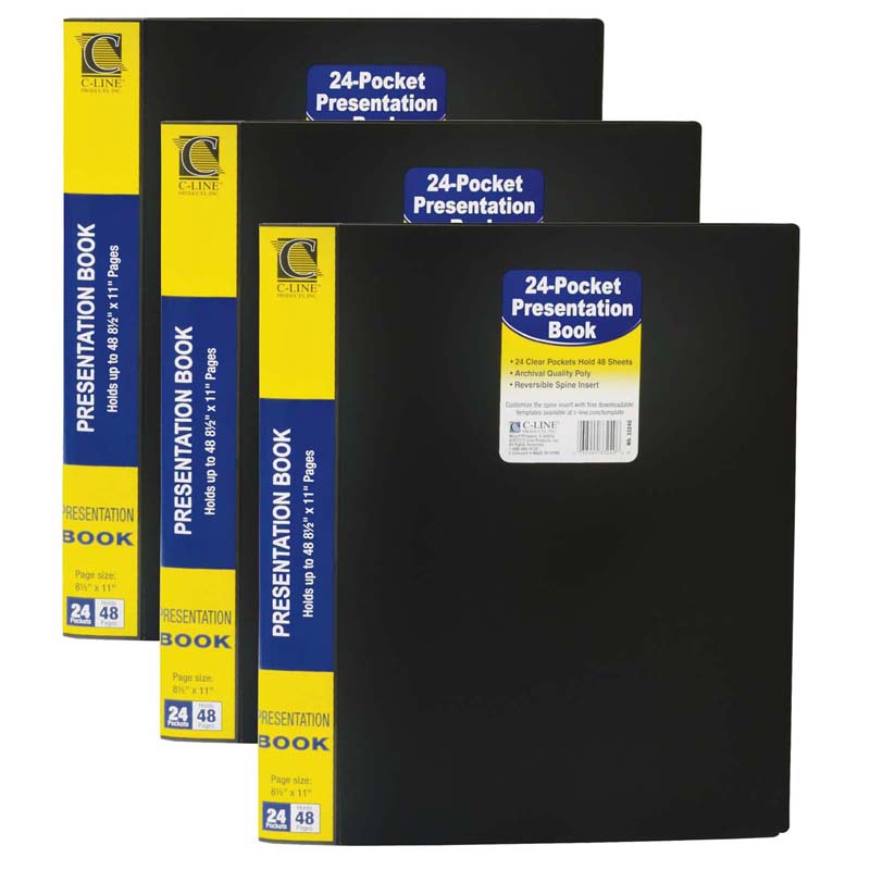 CLine Bound Sheet Protector Presentation Book, 24Pocket, Pack of 3