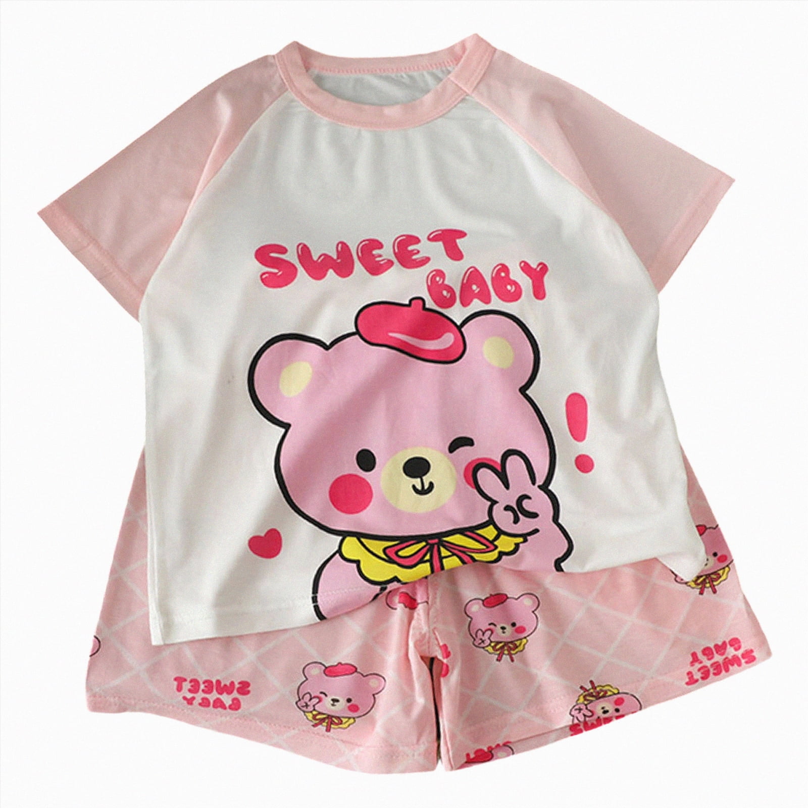 KPOPLK Baby Boy Summer Clothes 12-18 Months Cute Outfit Summer Kids Patchwork Short Sleeve T-Shirt and Shorts Cool Short Sets Size 3-4 Years Pink