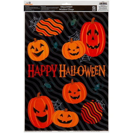 Spiders & Jack-o'-Lanterns Window Cling, Orange & Black, Halloween by Way To Celebrate