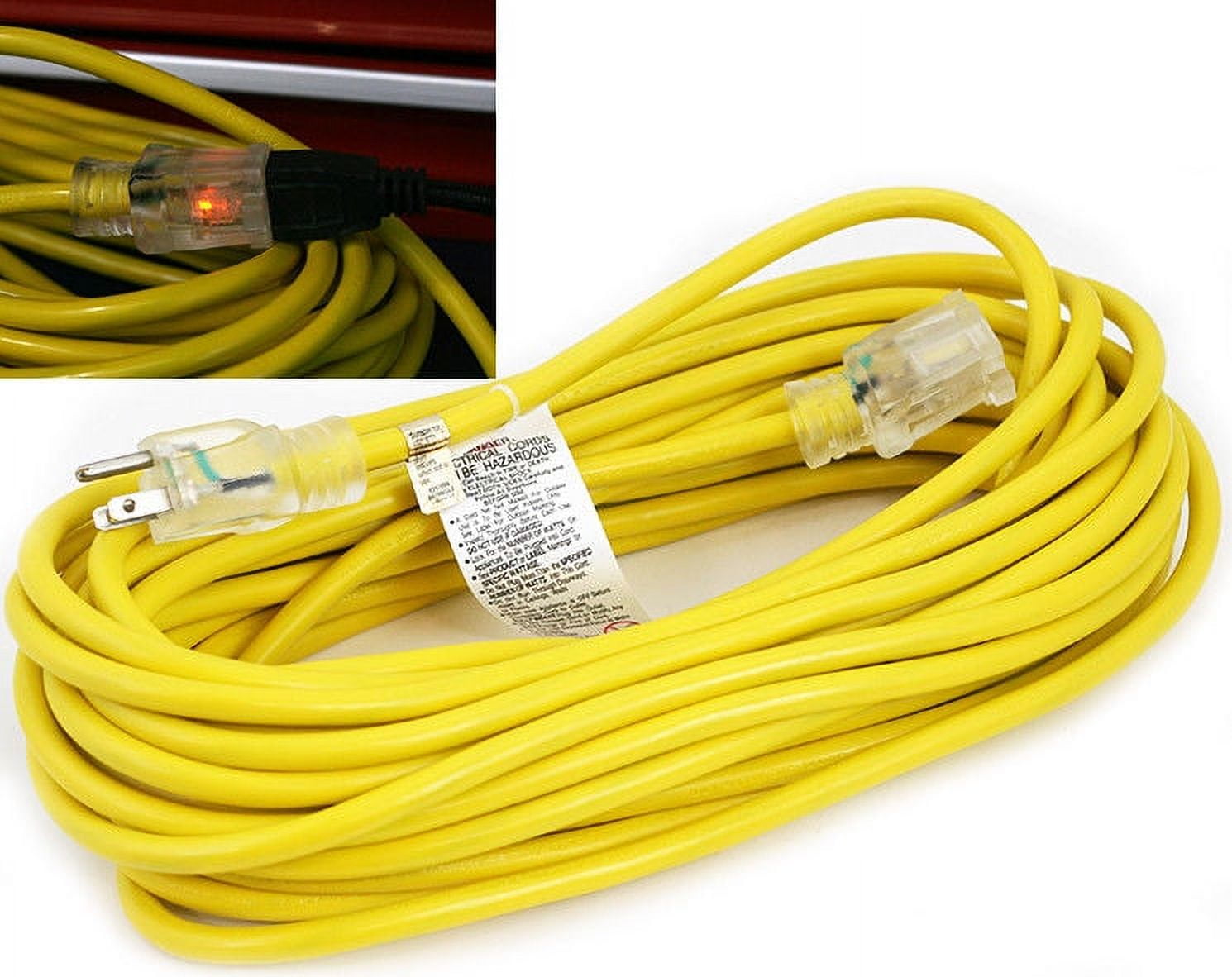 Stark USA 50ft Lighted Outdoor Extension Cord - 10/3 SJTW Heavy Duty Yellow Extension Cable Extension Cable With 3 Prong Grounded Plug for Safety, 15AMP - Great for Garden and Major Appliances