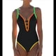 thumbnail image 1 of Traje de Baño de una Pieza para Mujer, con Control de Abdomen, Escote en V Profundo, Neón, Traje de Baño con Lazo en la Espalda, Verano 2025. Negro S, 1 of 7