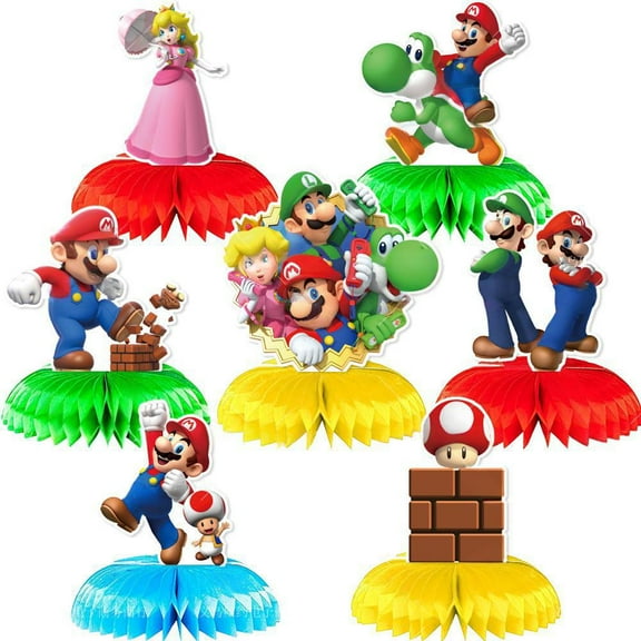 7 Pcs Mario Honeycomb Centerpieces 3D Table Decorations Mario Table Deco Birthday Party Supplies Party Decoration