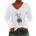thumbnail image 1 of Yuyuzo Womens Basic Fall Tops V Neck Long Sleeve Dandelion Pattern Comfy Tunic Top Tees Pullover Blouse, 1 of 4
