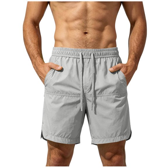 hlysgo Men's Drawstring Casual Shorts Elastic Waist Loose Fit Quick Dry Solid Short Summer Outdoor Daily Wear Shorts with Pockets Gray,4xL