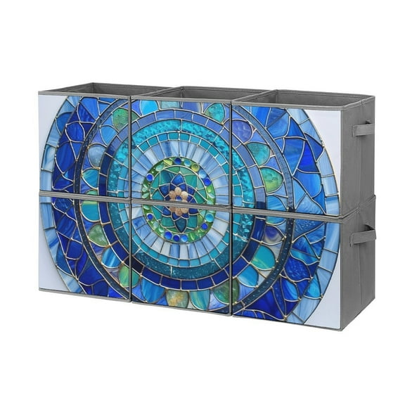 Collapsible Oxford Fabric Storage Cubes with Handles, Large Mid Foldable Oxford Cloth Bins Set of 2/6, Closet Organizers for Shelves Clothes Home Kitchen Toy - Retro Mandala Glass Flower
