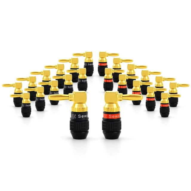 Cerrojo Sewell de Banana Plugs en ángulo recto, 12 pares, chapado en oro