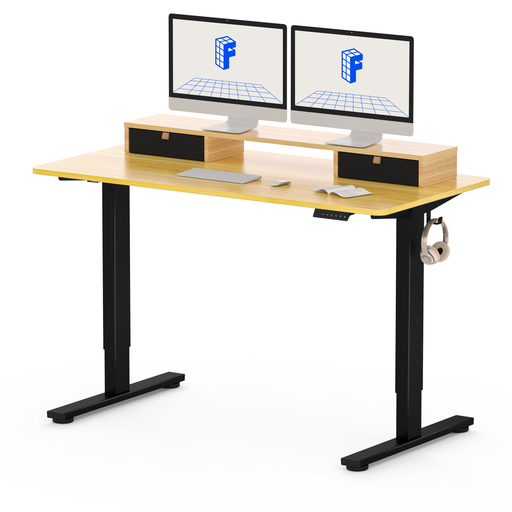 FlexiSpot 55"x24" Electric Standing Desk with One-Piece Desktop, 2 Removable Drawers, Headphone Hook, 4 Height Memory Presets, 250lbs Capacity Ergonomic Sit Stand Desk with Monitor Stand