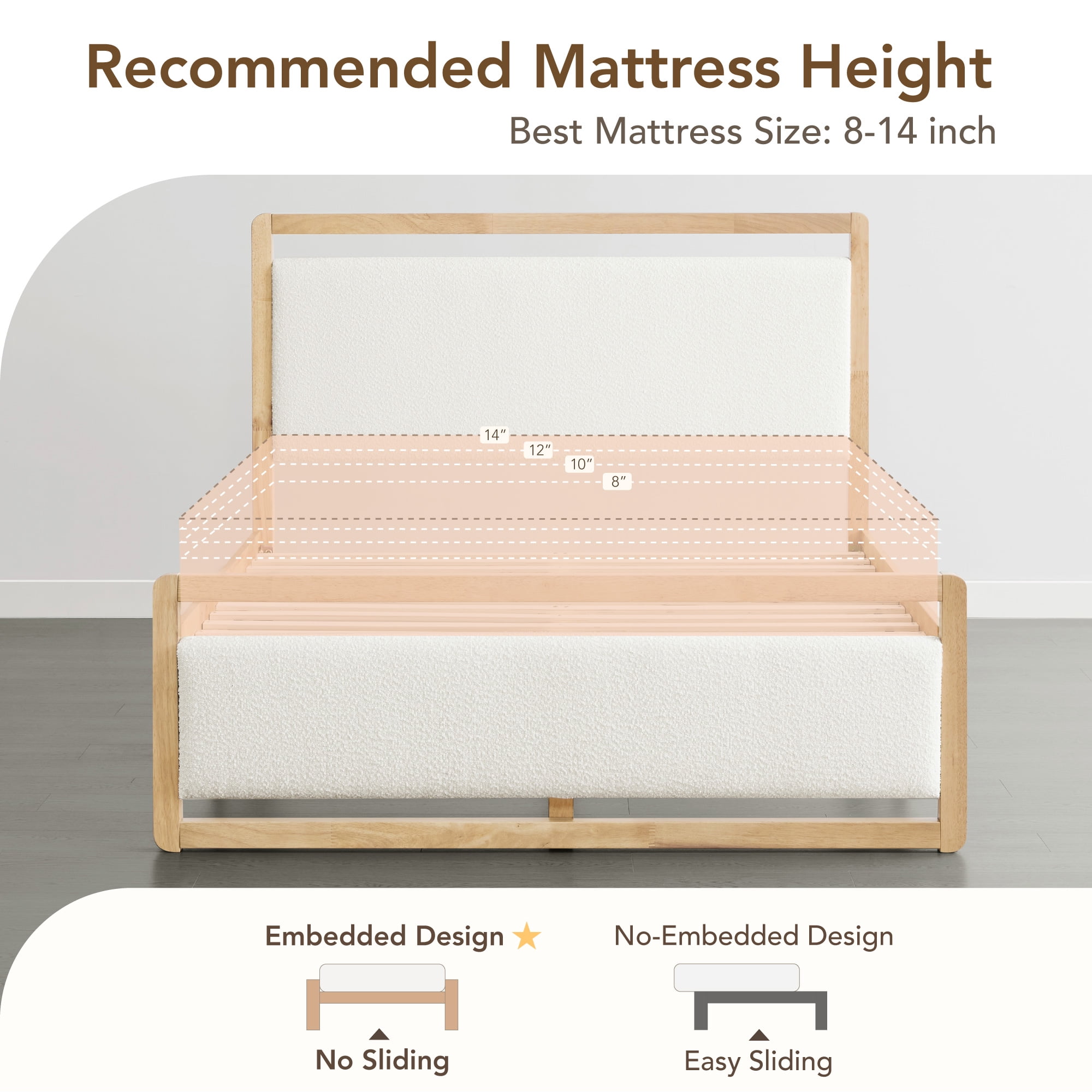 Spruce & Spring Modern Upholstered Platform Bed Frame with USB and Type-C Charging Beige, Queen