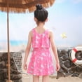 thumbnail image 4 of Odeerbi 3-8 Years Toddler Girls Two Pieces Swim Dress Summer Floral Ruffle Swimdress with Shorts Set Beach Hawaiian Beachwear Sleeveless Cute Print Split Swimming Dress Set, 4 of 8