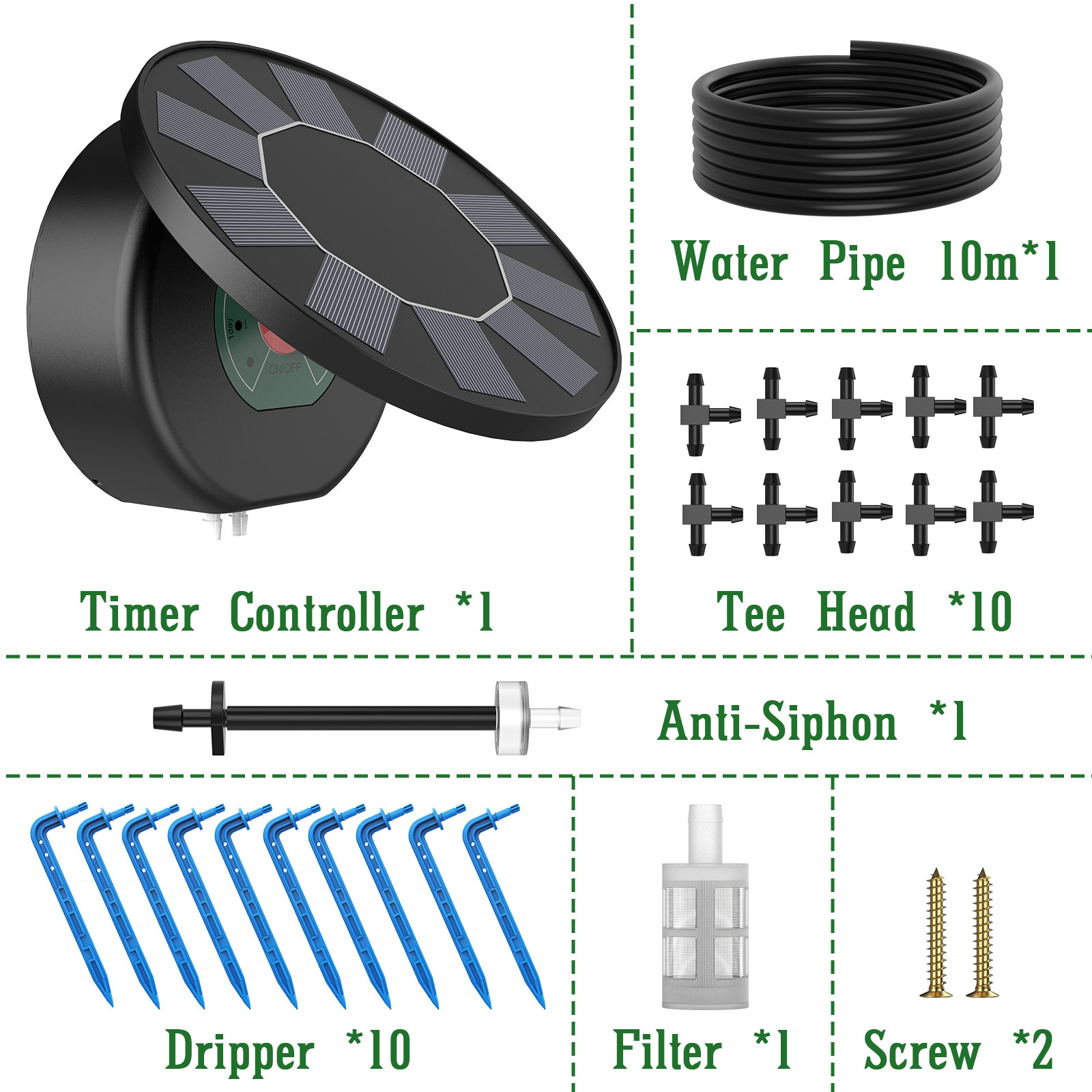 Solar Automatic Drip Irrigation System Kit, DIY Irrigation System for Garden Outdoor/Indoor Gardening System, Plant Watering System Drip Irrigation System, 9 Timing Modes with Anti-Siphon Set Brand: T