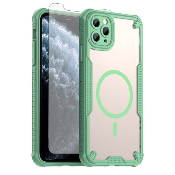 Asuwish Phone Case for iPhone 11 Pro Max 6.5 Compatible with Magnetic Tempered Glass Screen Protector Translucent Matte Back Shockproof Protective Cell Cover iPhone11 11promax Women Men Green