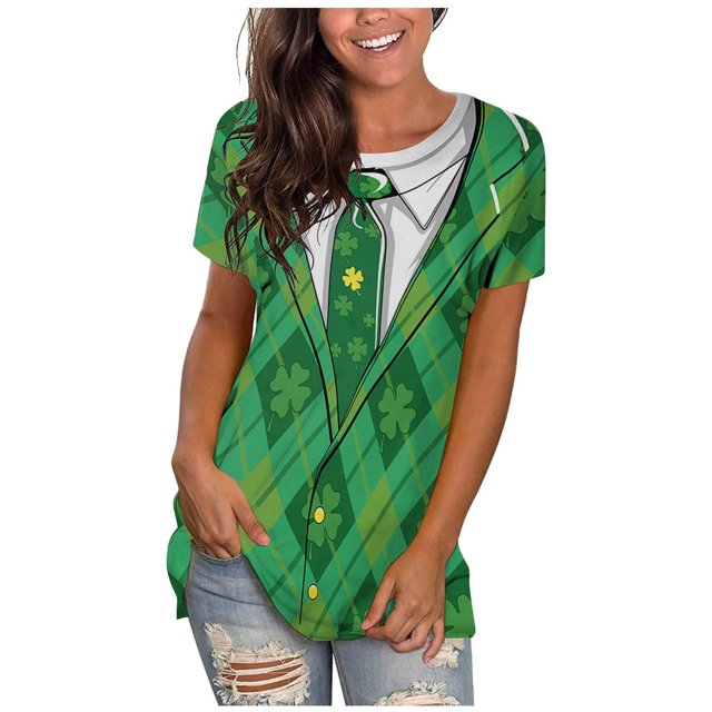 Camiseta de manga corta con estampado de día de San Patricio para mujer Fridja bn1120