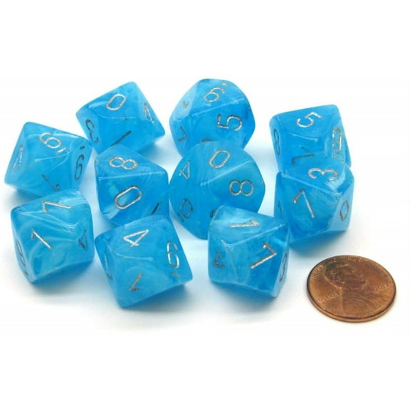 Chessex Luminary D10 Glow in The Dark Dice Set Sky with Silver