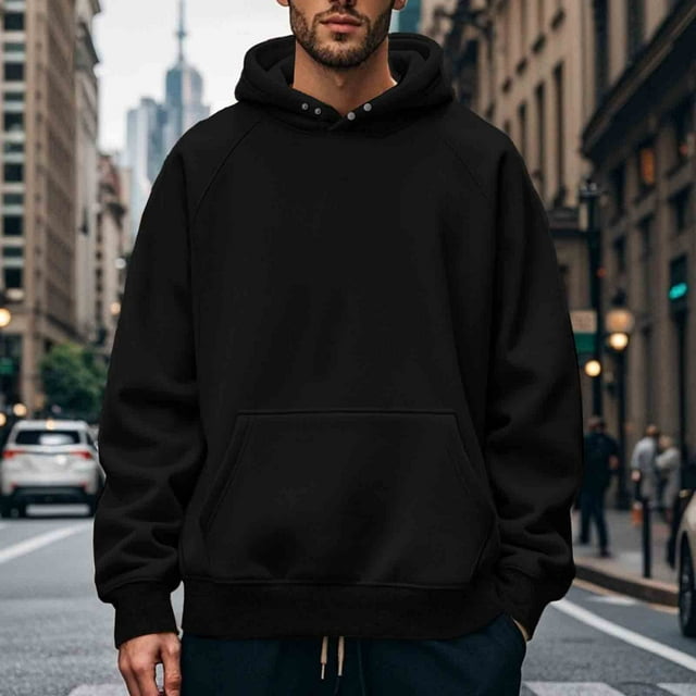 pstuiky camisas de manga larga para hombre, Sudadera deportiva informal de color liso para hombre, con bolsillo y manga larga, con capucha y cierre a presión camisetas de hombre xxl