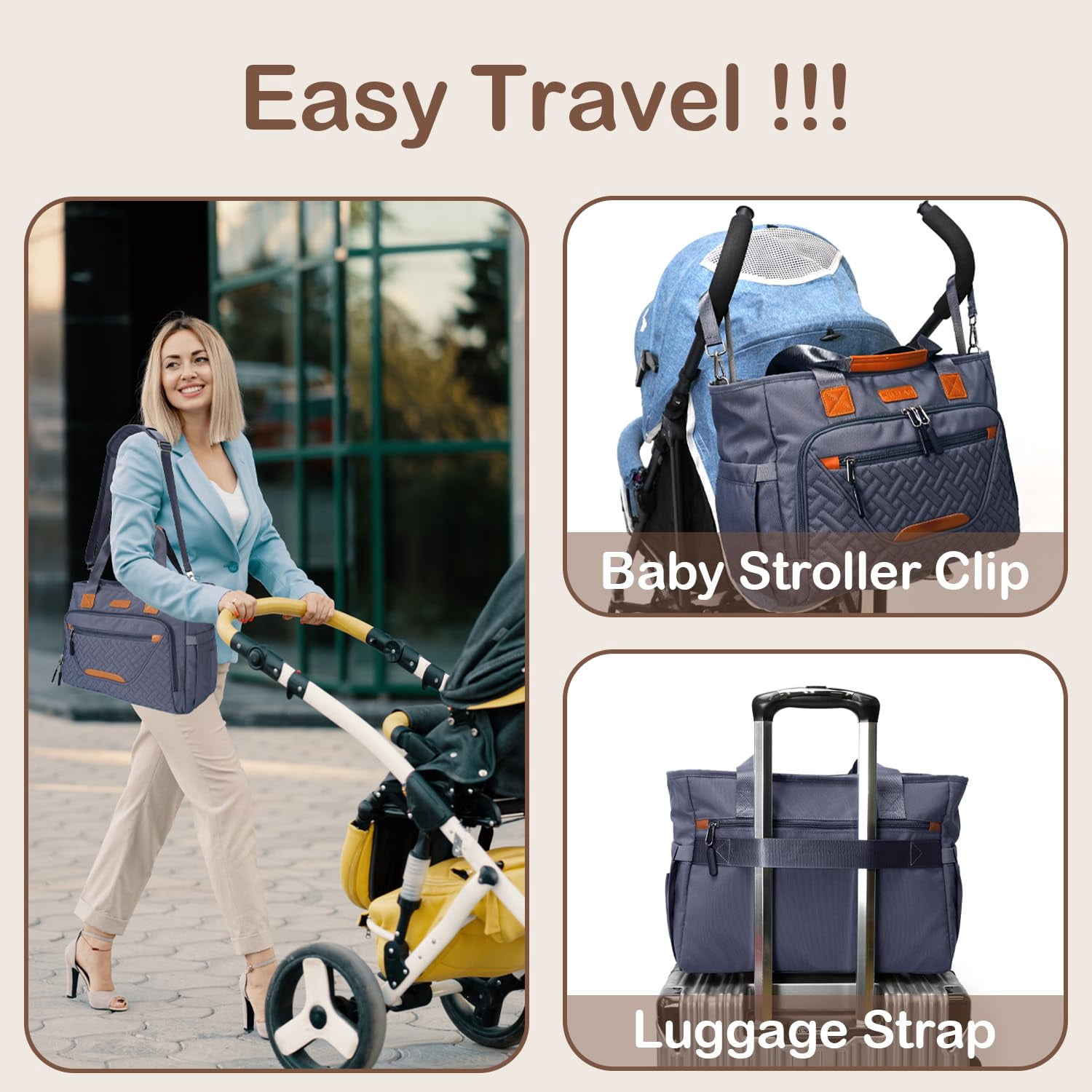 Diaper Tote Bag, Large Diaper Bag with 16 inch Laptop Compartment, Defahn Crossbody Toddler Baby Bags for Boys, Travel Black Diaper Bag