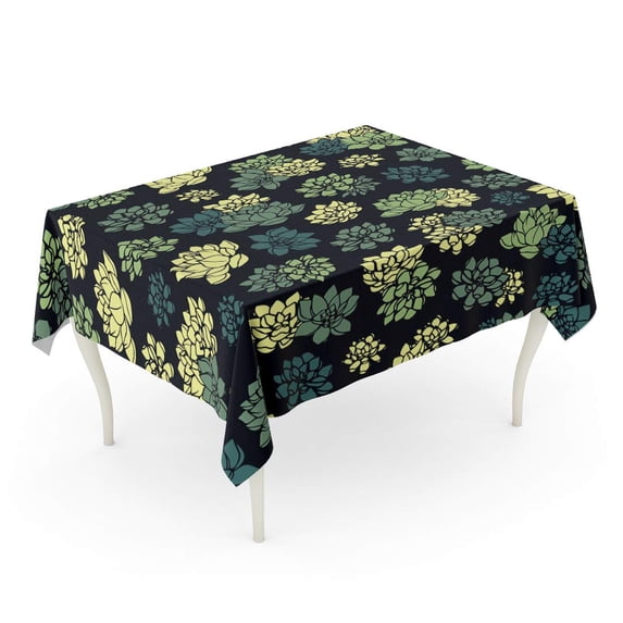 LADDKE Blue Colorful Succulents in Green Colors on Floral Yellow Tablecloth Table Desk Cover Home Party Decor 52x70 inch