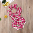 thumbnail image 2 of Wassery Infant Baby Girl Clothing Set Watermelon Print Bodysuit Off Shoulder Romper Ruffle Sleeve Jumpsuit + Headband 2Pcs Summer Outfit Set 0-3T, 2 of 8