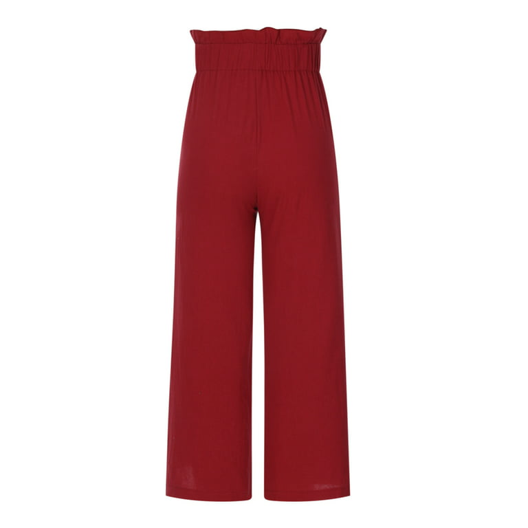 JNGSA Flowy Pants for Women Casual High Waisted Wide Leg Palazzo Pants  Trousers Solid Color Elastic Pants Wine 4