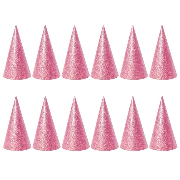 12 gorros triangulares con purpurina en forma de cono, ideales para cumpleaños infantiles, baby showers, decoración escolar y más.