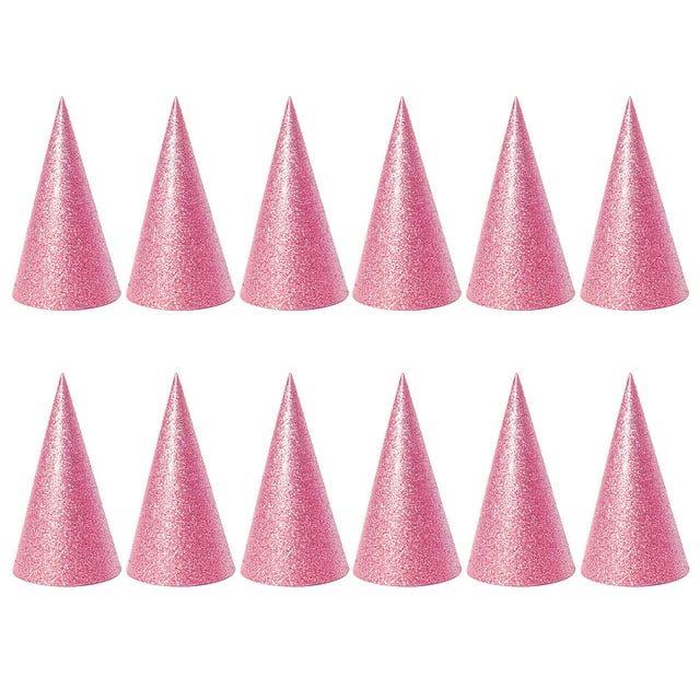 12 sombreros de fiesta de cono con purpurina, sombreros triangulares de cumpleaños para niños y adultos, decoraciones de fiesta (rosa)