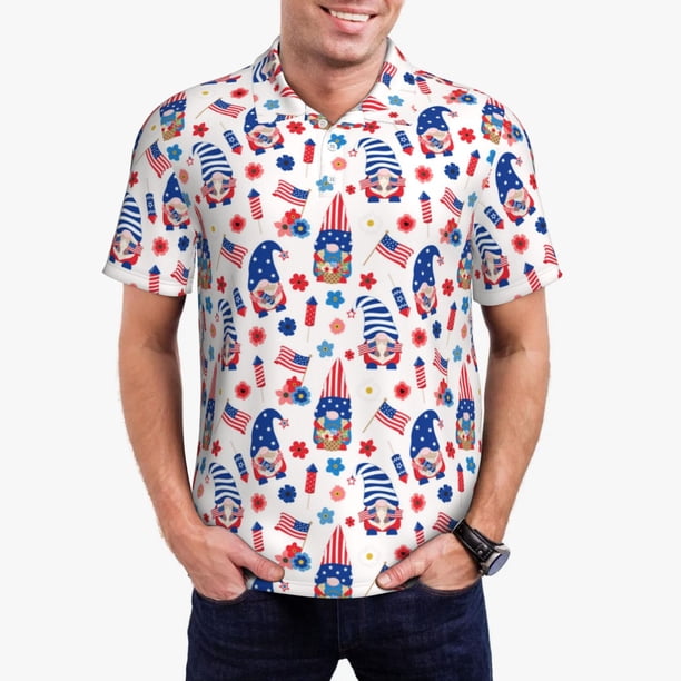 Balery 4th Of July Camisa Polo de Hombre con Estampado, de Manga Corta y Tejido Medio, Camisa Tipo Golf Polo-Small