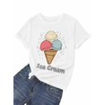 thumbnail image 7 of Women's T-Shirt Pink Blue Yellow Ice Cream Balls Short Sleeve Casual Tee Classic Crew Neck T Shirt for Women White, S, 7 of 7