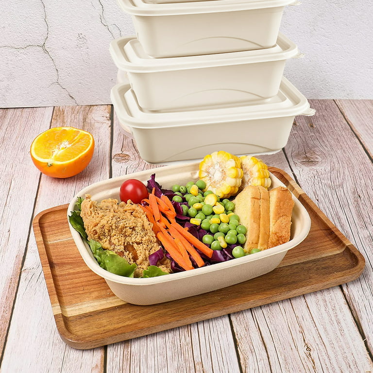 Tripumer 50oz Biodegradable Food Container Compostable Disposable Paper  Bowl with Lid Green Plant Biodegradable Eco-Friendly Lunch Box Microwave