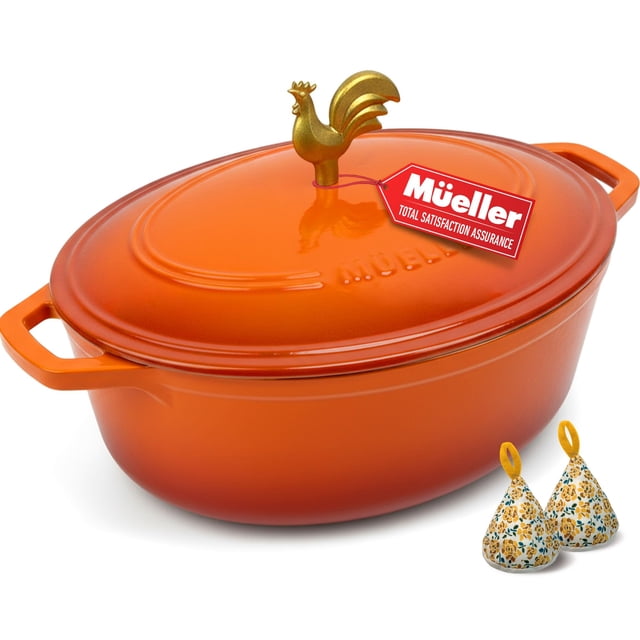 Cocotte de hierro fundido esmaltado MUELLER HOME de 5,5 qt, naranja