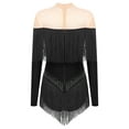 thumbnail image 2 of Miutii Women's Fringe Latin Dance Leotard Sheer Mesh Long Sleeve Tango Jazz Gymnastics Leotard Black L, 2 of 4