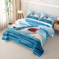 thumbnail image 3 of Manfei Cute Shark Twin Quilt Set, Ocean Oil Printing Twin Coverlet Set, Blue Scene, 2 Pieces, 1 Bedspread and 1 Pillowcase, 3 of 7