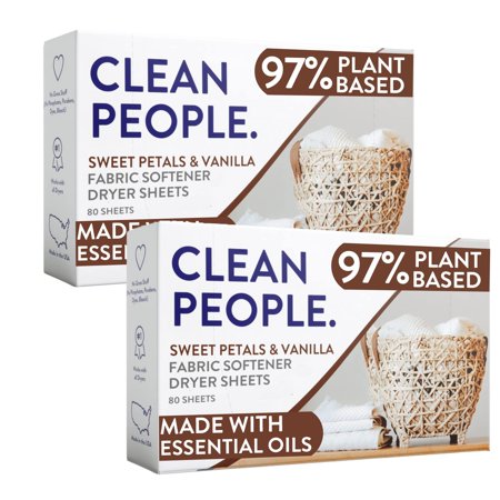 Clean People All Natural Fabric Softener Sheets - Dryer Sheets - Softens & Removes Static Cling - Vegan Laundry Softener, Essential Oils - Sweet Petals, 2 x 80 Pack