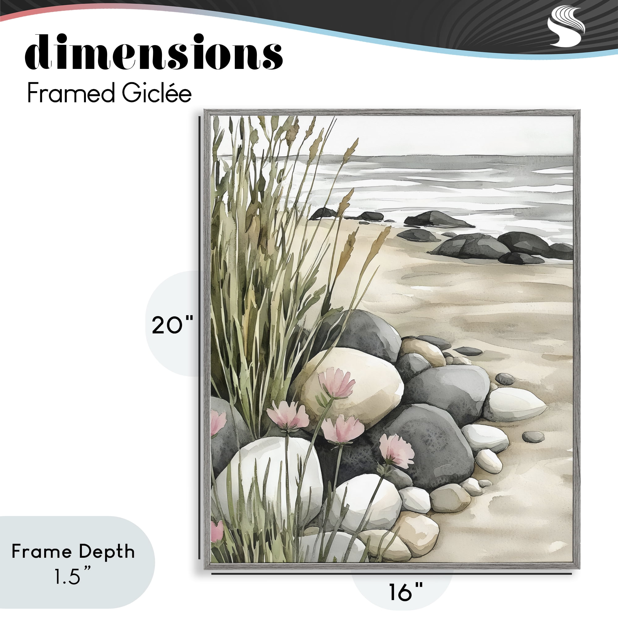 Stupell Industries Coastal Calm Pebbles Gray Framed Giclee Art, design by Riley B