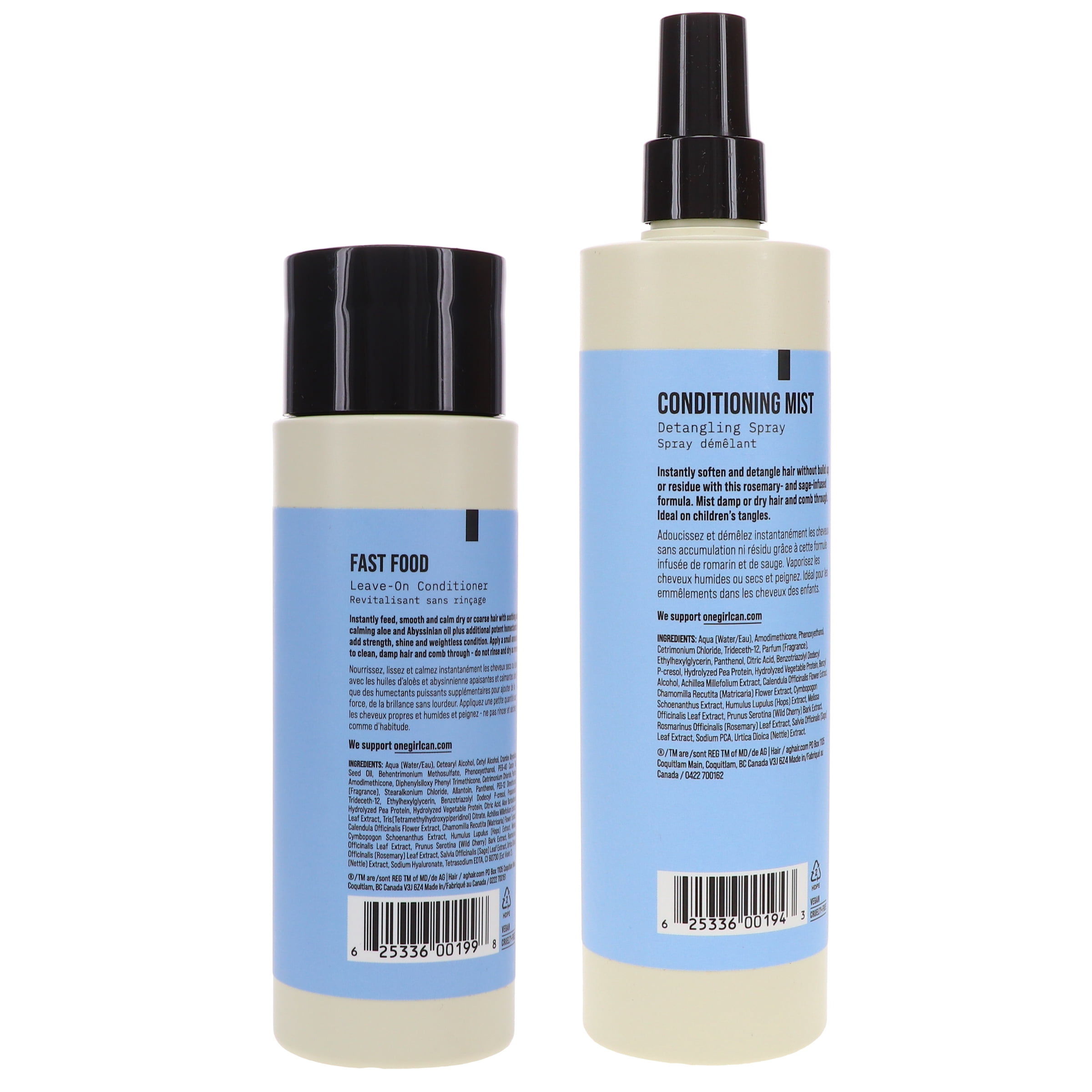 AG Care Fast Food Leave-On Conditioner 8oz & Conditioning Mist Detangling Spray 12 oz Combo Pack
