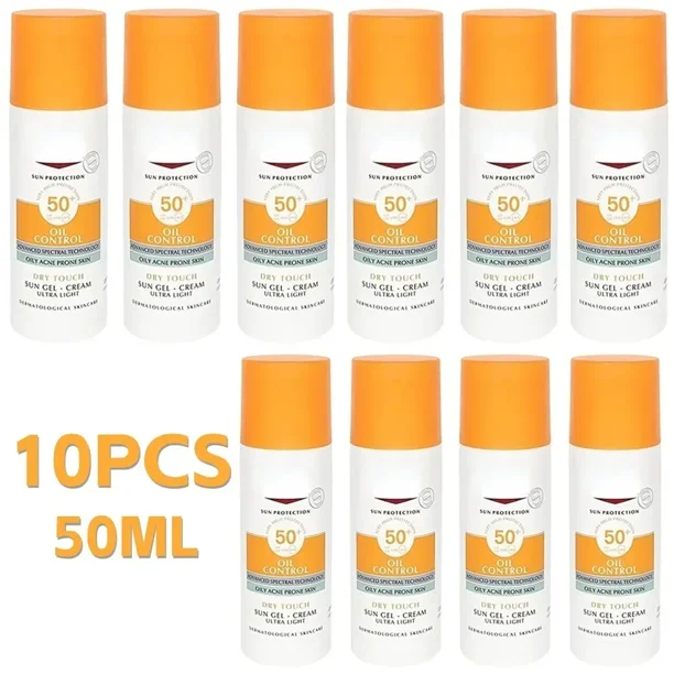 Juego de 10 Uds. De protector solar Facial SPF 50+, protector solar refrescante para Control de aceite, se insula eficazmente los rayos ultravioleta, piel grasa para el acné