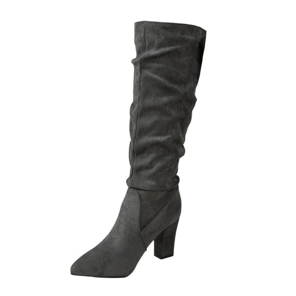 Dark Gray Womens Knee High Boots Mid Heel Thick Heel Pointed Toe Solid Color Casual Winter Outdoor Indoor For Ladies Comfort Walking Size 38