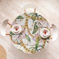 thumbnail image 4 of Ambesonne Retro Fitted Round Tablecloth, Lily Flowers Chain Look Print, 56"- 60" Diameter, Blush Mustard Fern Green, 4 of 5