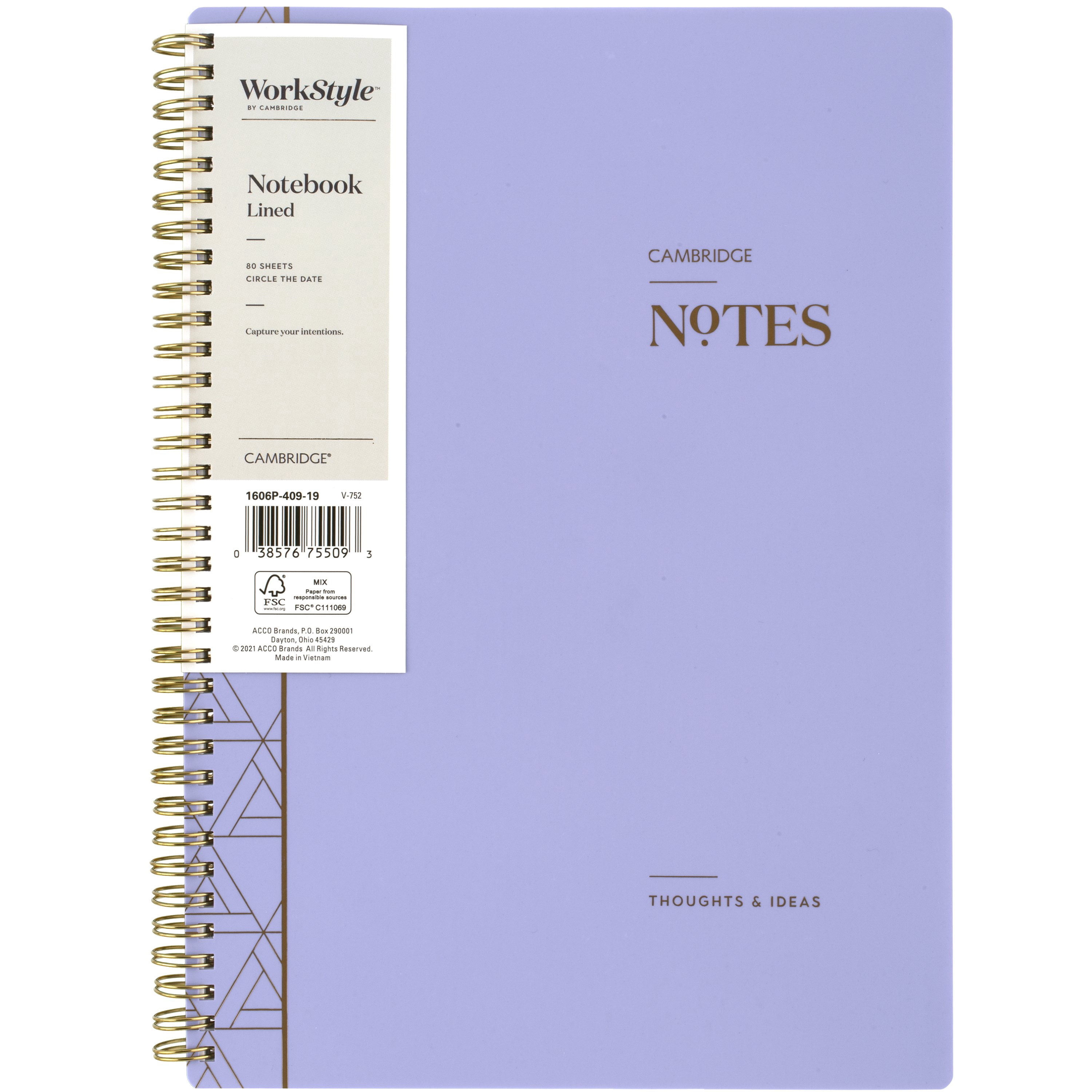 Cambridge WorkStyle Wirebound Notebook, 80 Sheets, Lavender, Large, 8.25" x 11.75" (1606P-409-19)