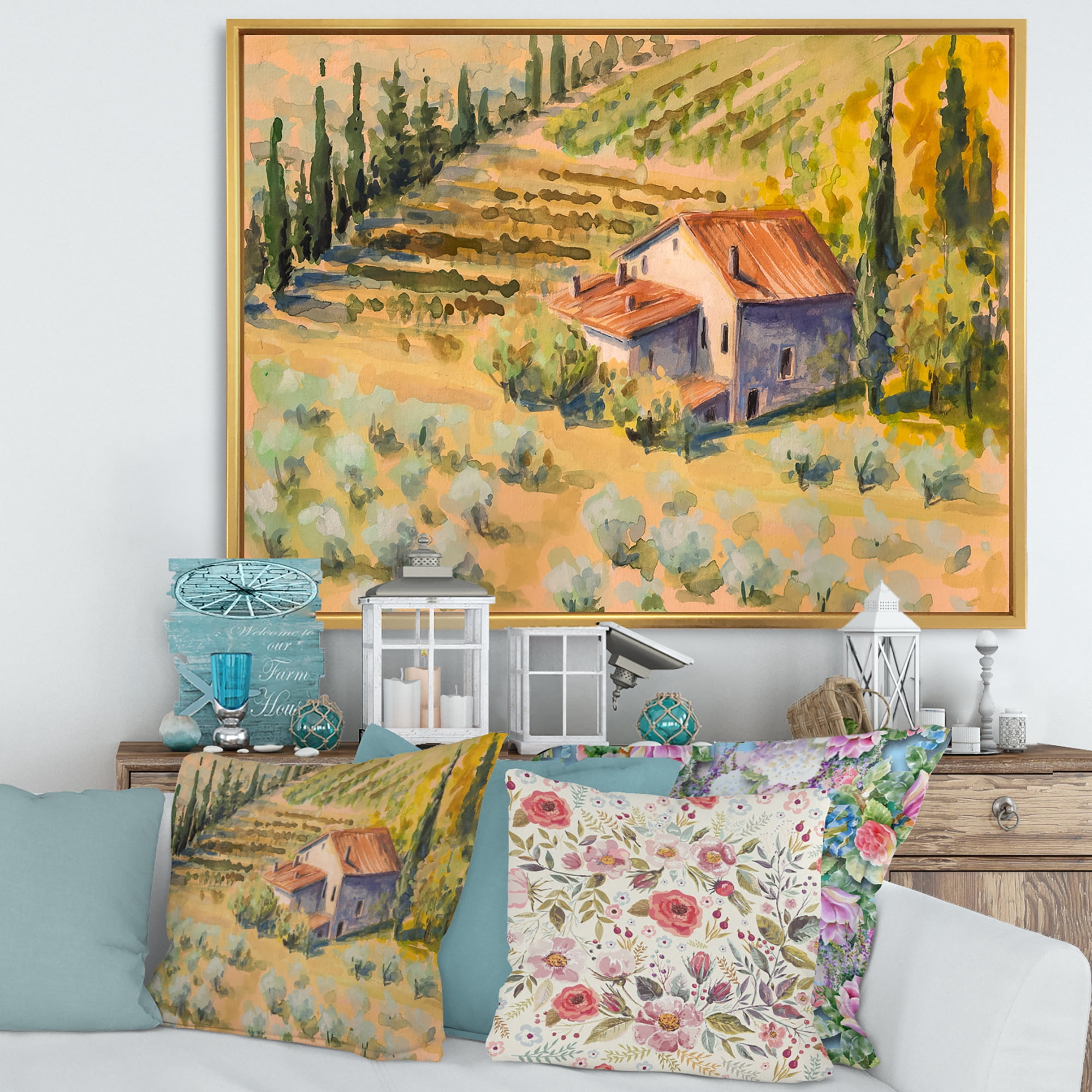 Designart 'Little Farmhouse In Countryside' Country Framed Canvas Wall Art Print