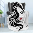 thumbnail image 4 of Hair Salon Soft Flannel Fleece Throw Blanket, Black and White Illustration of Woman with Wavy Hair and Lipstick, Cozy Plush for Indoor and Outdoor Use, 50" x 70", Vermilion Black, by Ambesonne, 4 of 5